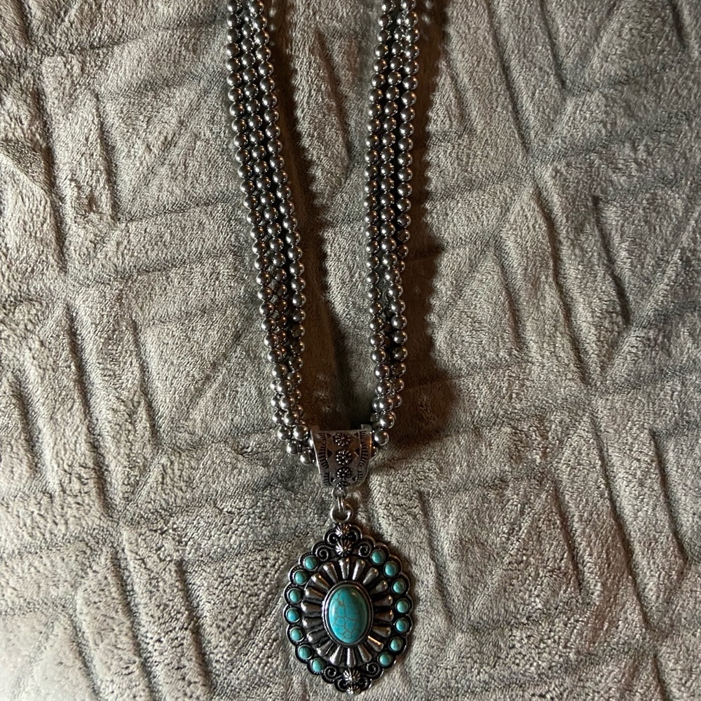 Squash blossom silver and turquoise necklace
